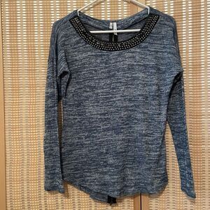 Studio Y Women's Small Sweater Blue‎ Jeweled Back Zipper Bohemian Long Sleeves